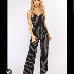 Forever 21 Striped Black and White Jumpsuit with Belt